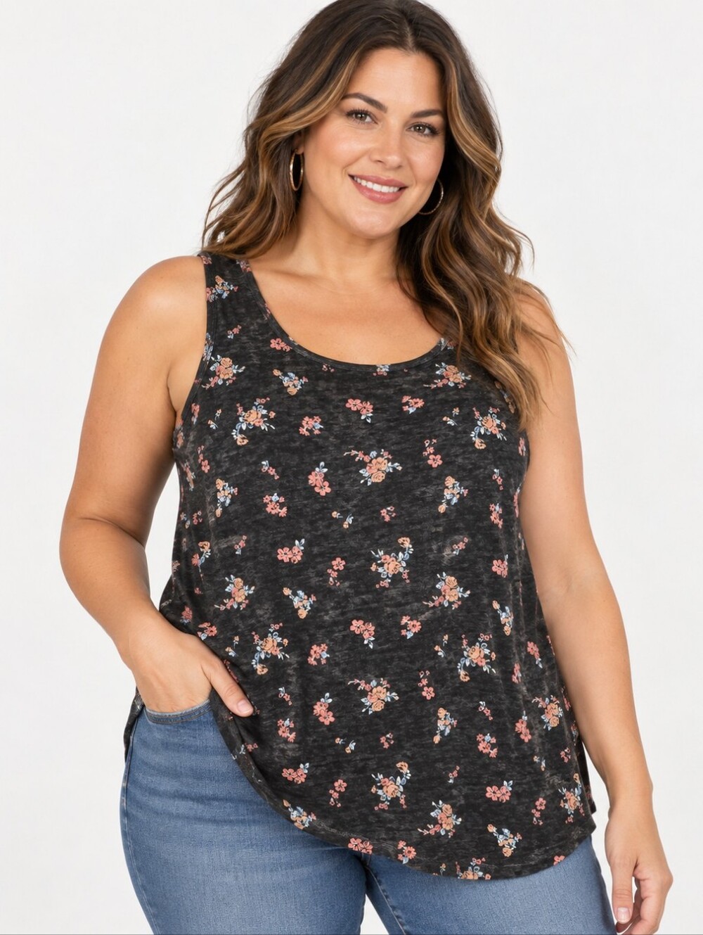Angels Forever Young 1X Black Floral Sleeveless Tank Top Cottagecore Boho